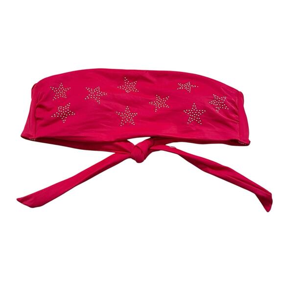 Victoria's Secret PINK Gold Star Bandeau Bikini Top Size M Red Festival NWOT - Picture 2 of 9
